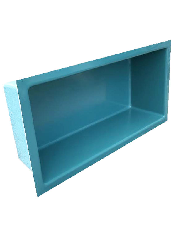 Ansicht eines Eckigen Teichbeckens aus GFK mit 750 Liter Fassungsvermögen in Türkisblau