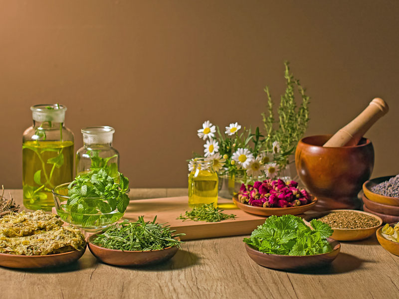 Kraeutersortiment aus Heil- und Wellnesskraeuterun