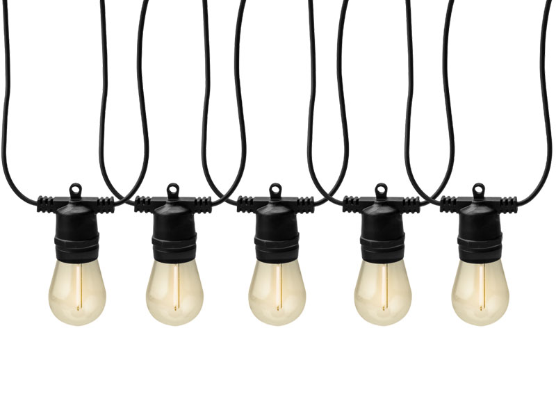 Lichterkette Partylights Filament haengend vor weissem Hintergrund