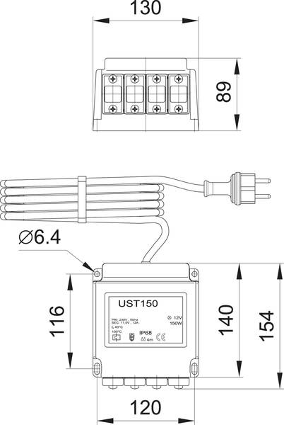 Unterwassertrafo 73313 - Technische Skizze
