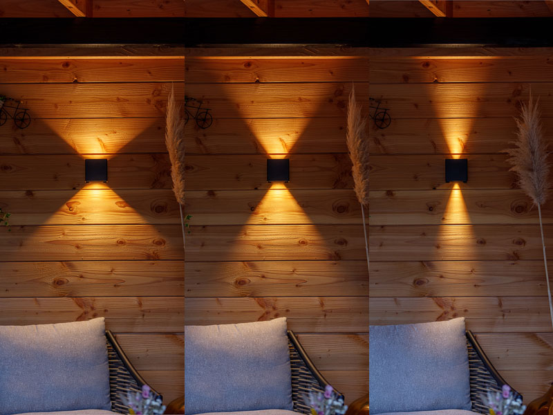 Die verschiedenen einstellbaren Lichtwinkel im Vergleich