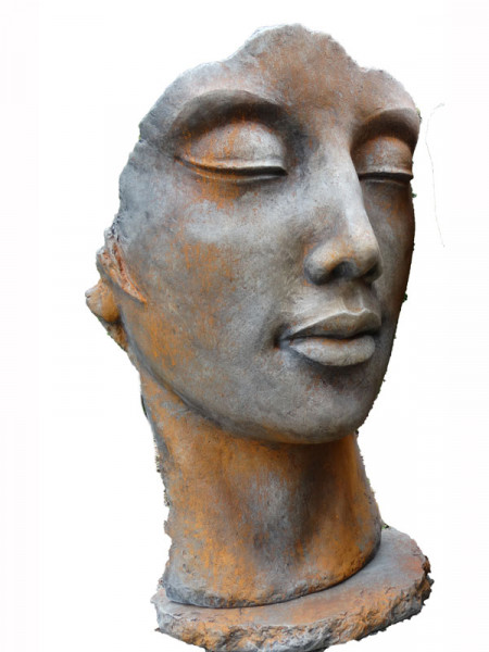 Betonbüste - Gesicht &#039;Frau&#039; mit Rosteffekt - Skulptur - XXL-Produkt